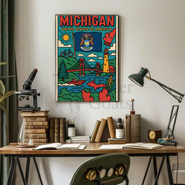 Vibrant Michigan Landmarks Travel Poster PosterGoat
