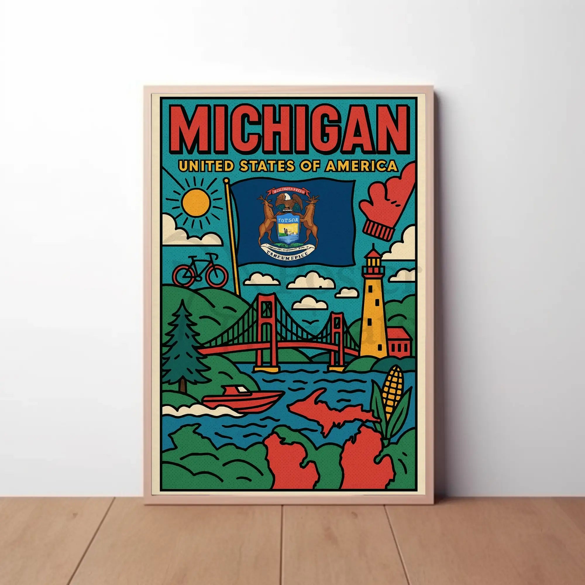 Vibrant Michigan Landmarks Travel Poster PosterGoat