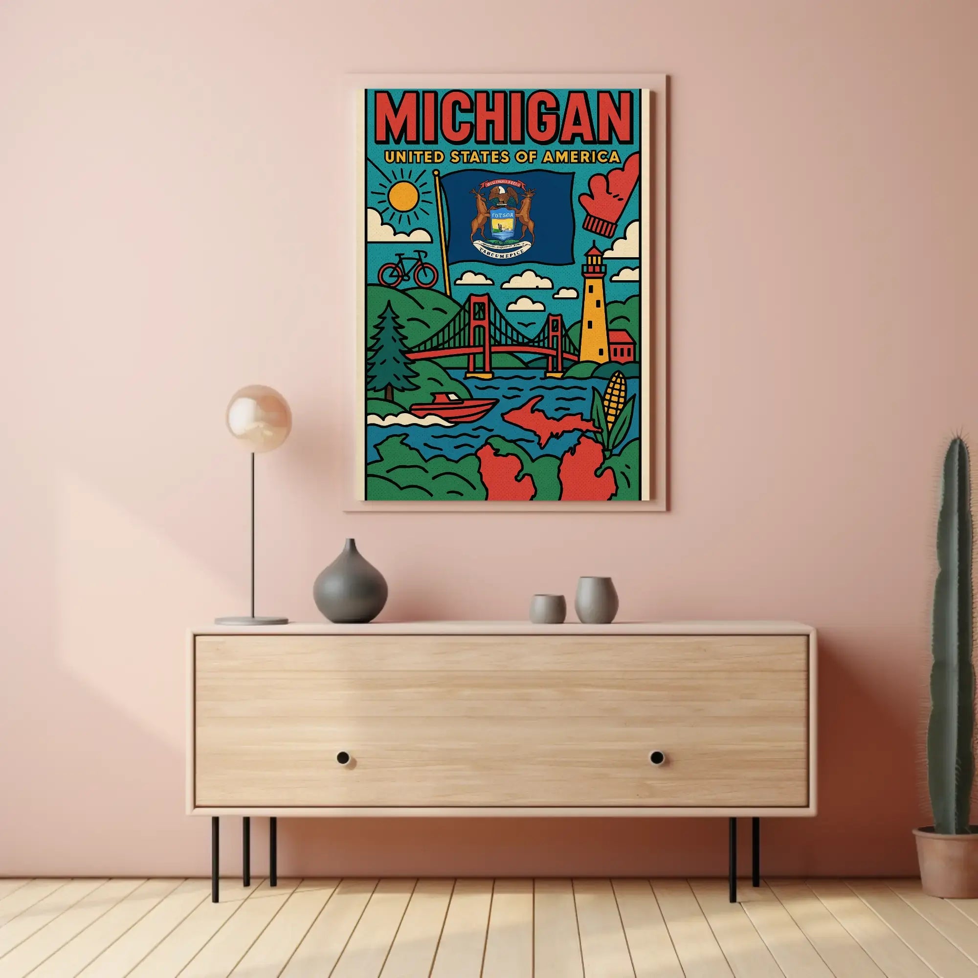 Vibrant Michigan Landmarks Travel Poster PosterGoat