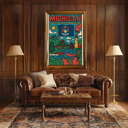 Vibrant Michigan Landmarks Travel Poster PosterGoat