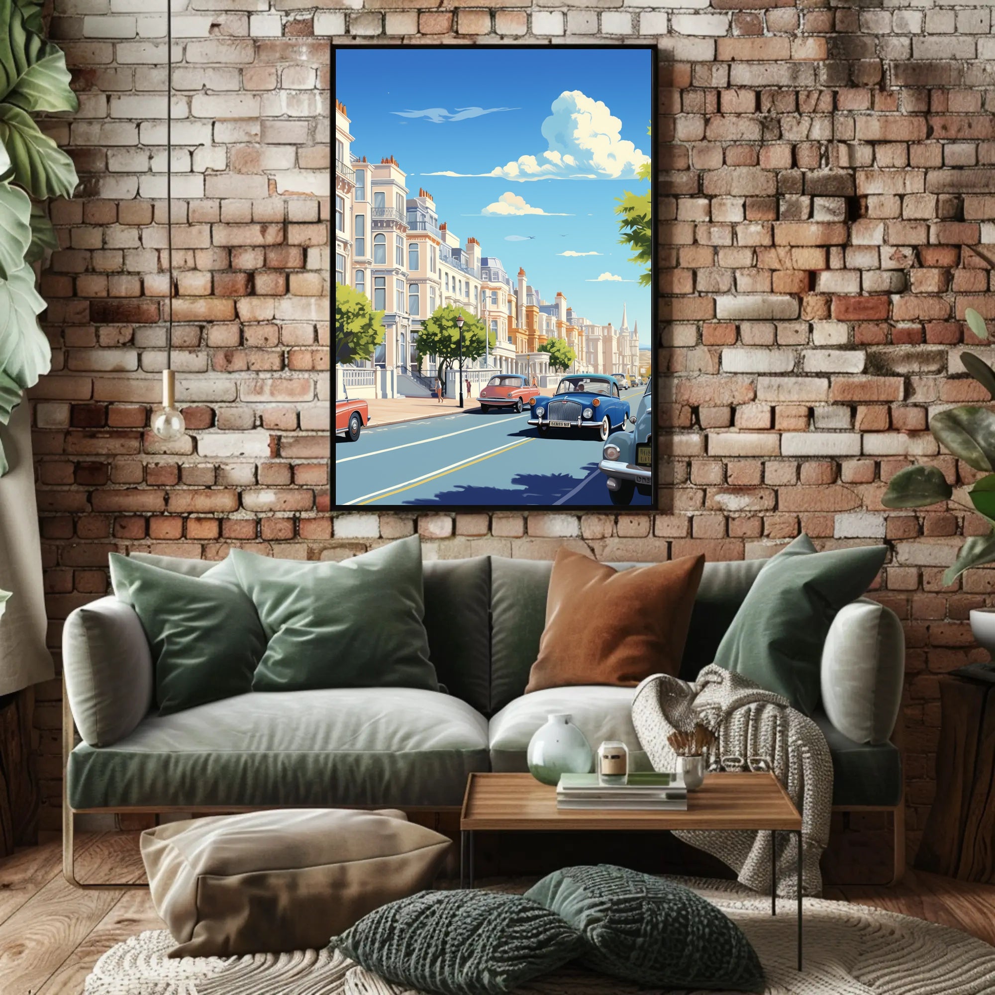 Vibrant Mid-Century European City Street Urban or Cityscape Poster PosterGoat