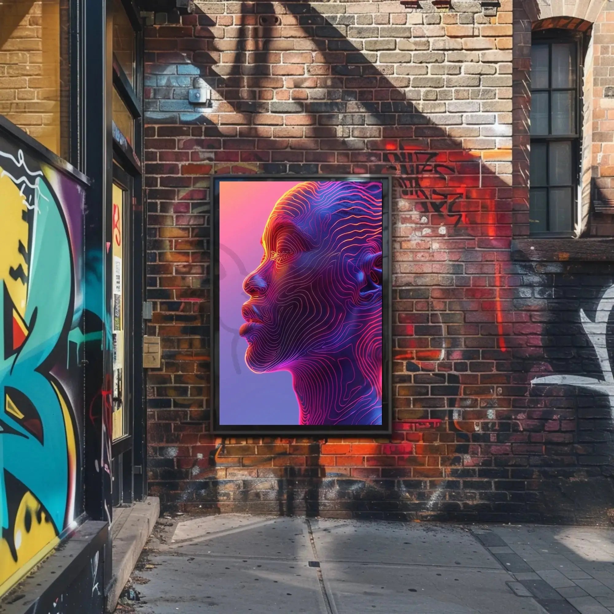 Vibrant Neon Human Profile Futuristic Sci-Fi Poster PosterGoat