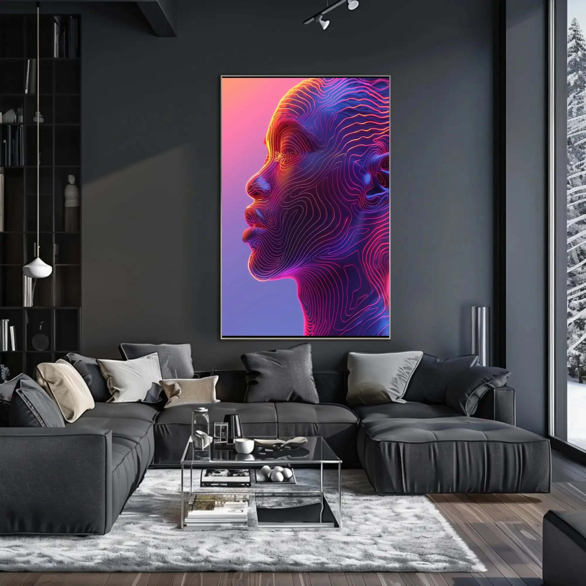 Vibrant Neon Human Profile Futuristic Sci-Fi Poster PosterGoat