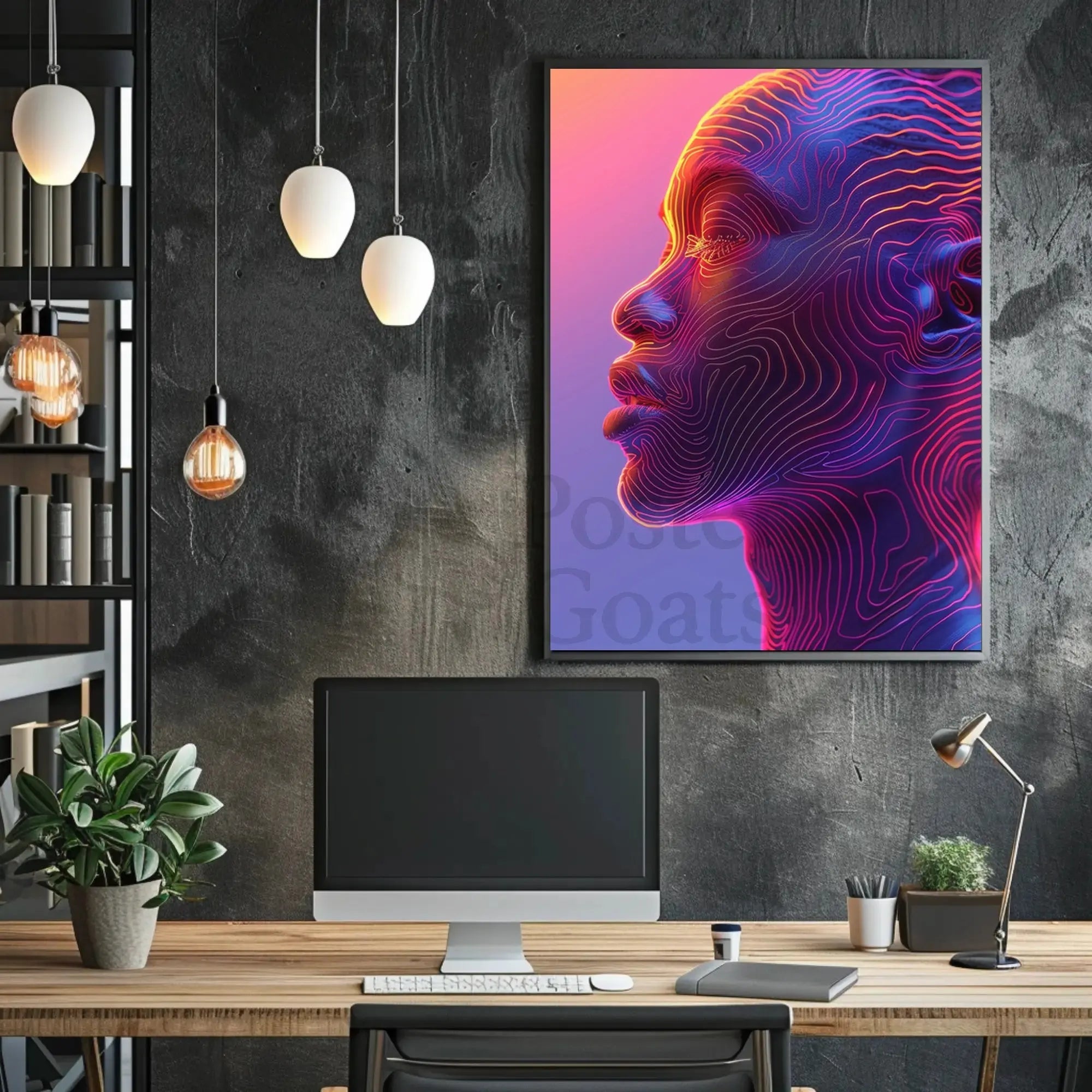 Vibrant Neon Human Profile Futuristic Sci-Fi Poster PosterGoat