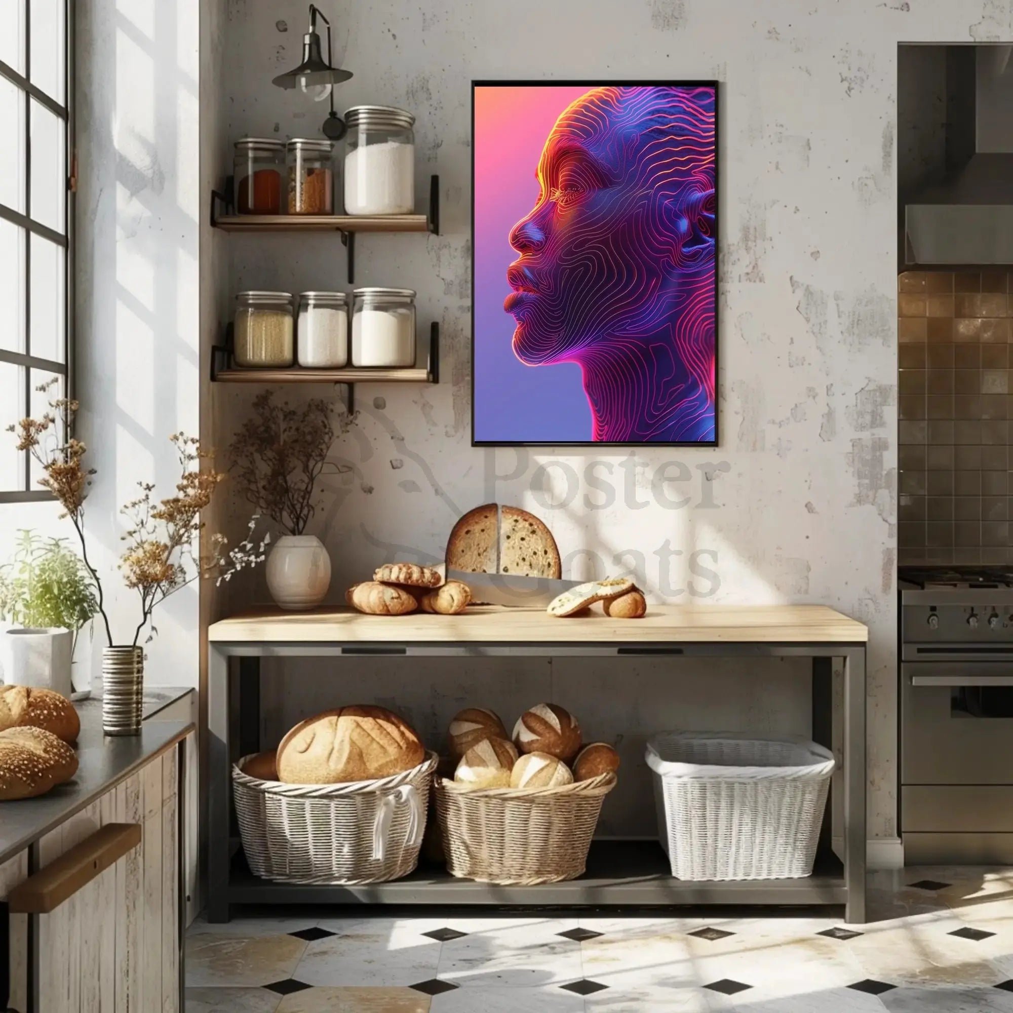 Vibrant Neon Human Profile Futuristic Sci-Fi Poster PosterGoat