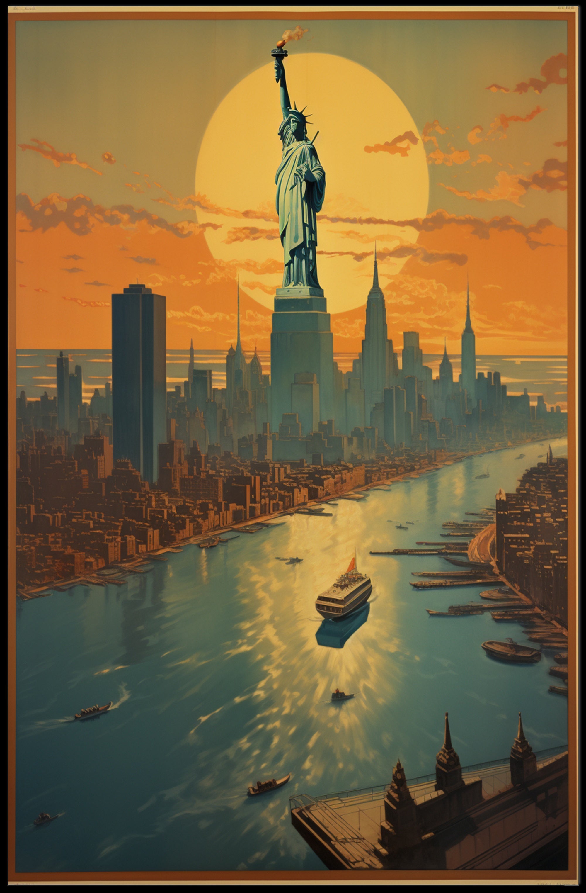 Vibrant New York City Sunset Urban or Cityscape Poster PosterGoat