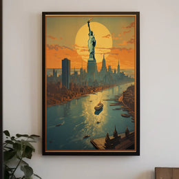 Vibrant New York City Sunset Urban or Cityscape Poster PosterGoat