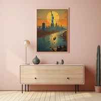 Vibrant New York City Sunset Urban or Cityscape Poster PosterGoat