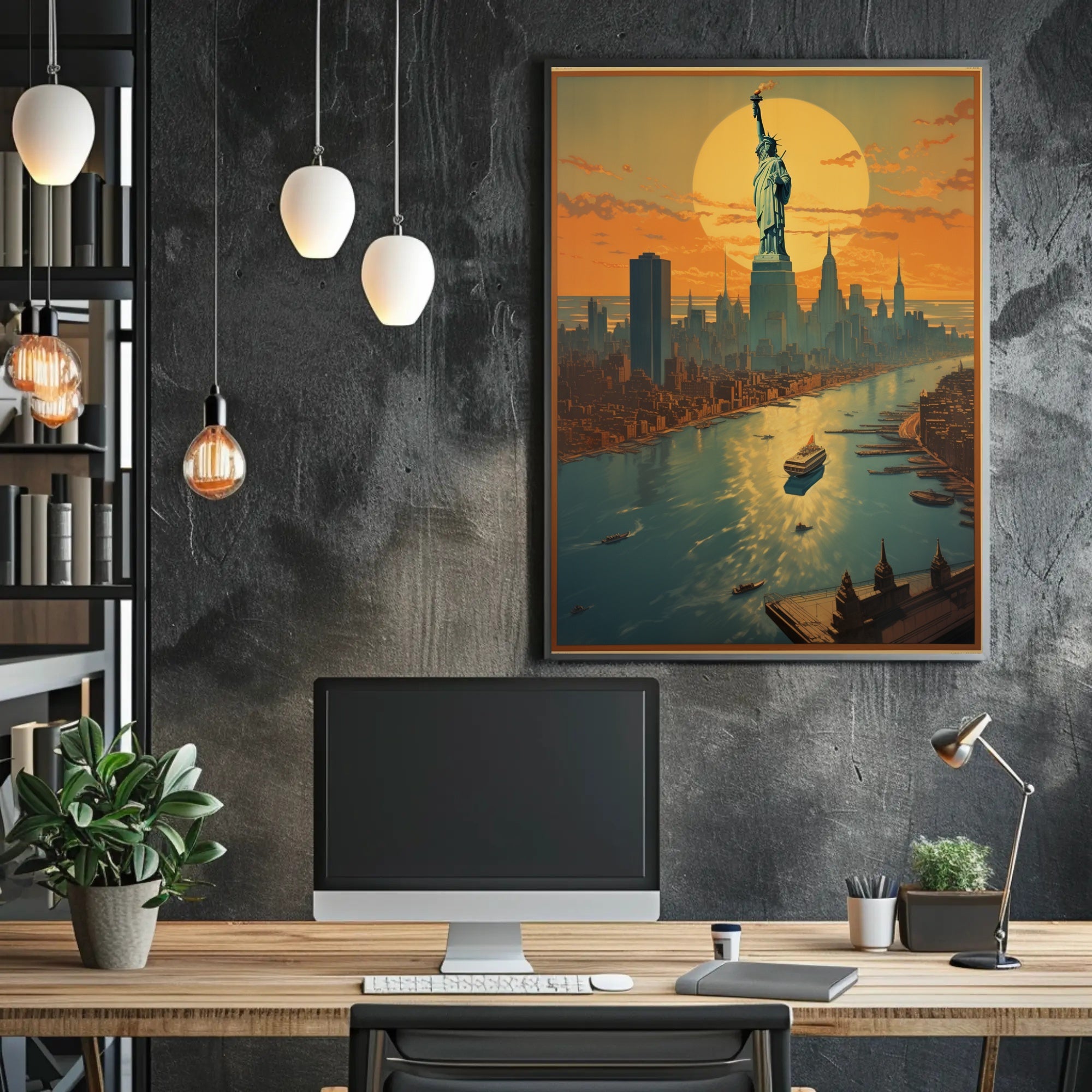 Vibrant New York City Sunset Urban or Cityscape Poster PosterGoat