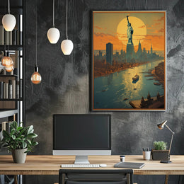 Vibrant New York City Sunset Urban or Cityscape Poster PosterGoat