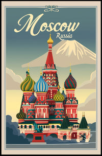 Vibrant Nostalgic Moscow Travel Art with Iconic Architecture Poster PosterGoat