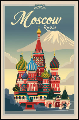 Vibrant Nostalgic Moscow Travel Art with Iconic Architecture Poster PosterGoat