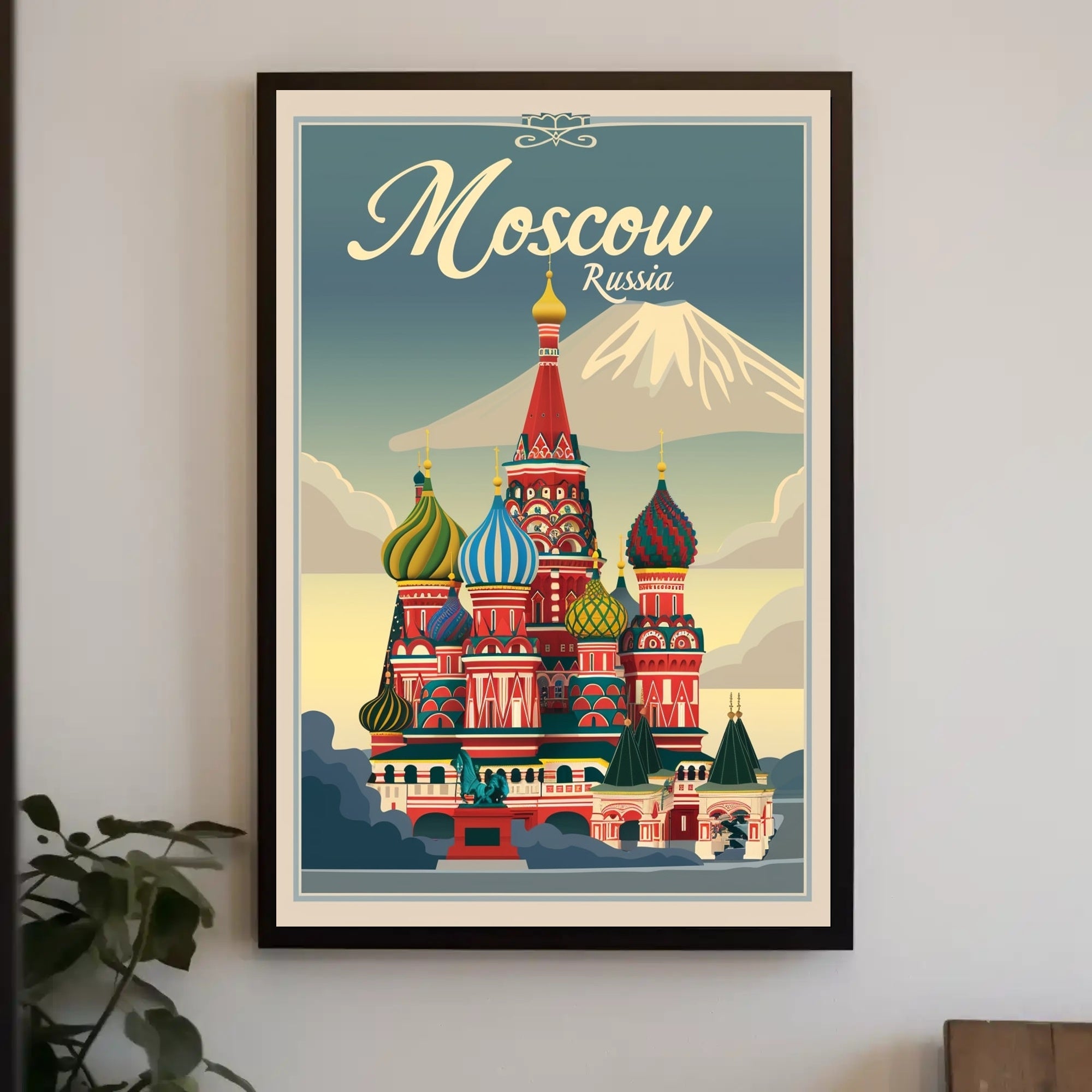 Vibrant Nostalgic Moscow Travel Art with Iconic Architecture Poster PosterGoat