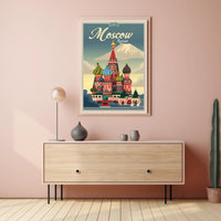 Vibrant Nostalgic Moscow Travel Art with Iconic Architecture Poster PosterGoat