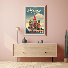 Vibrant Nostalgic Moscow Travel Art with Iconic Architecture Poster PosterGoat