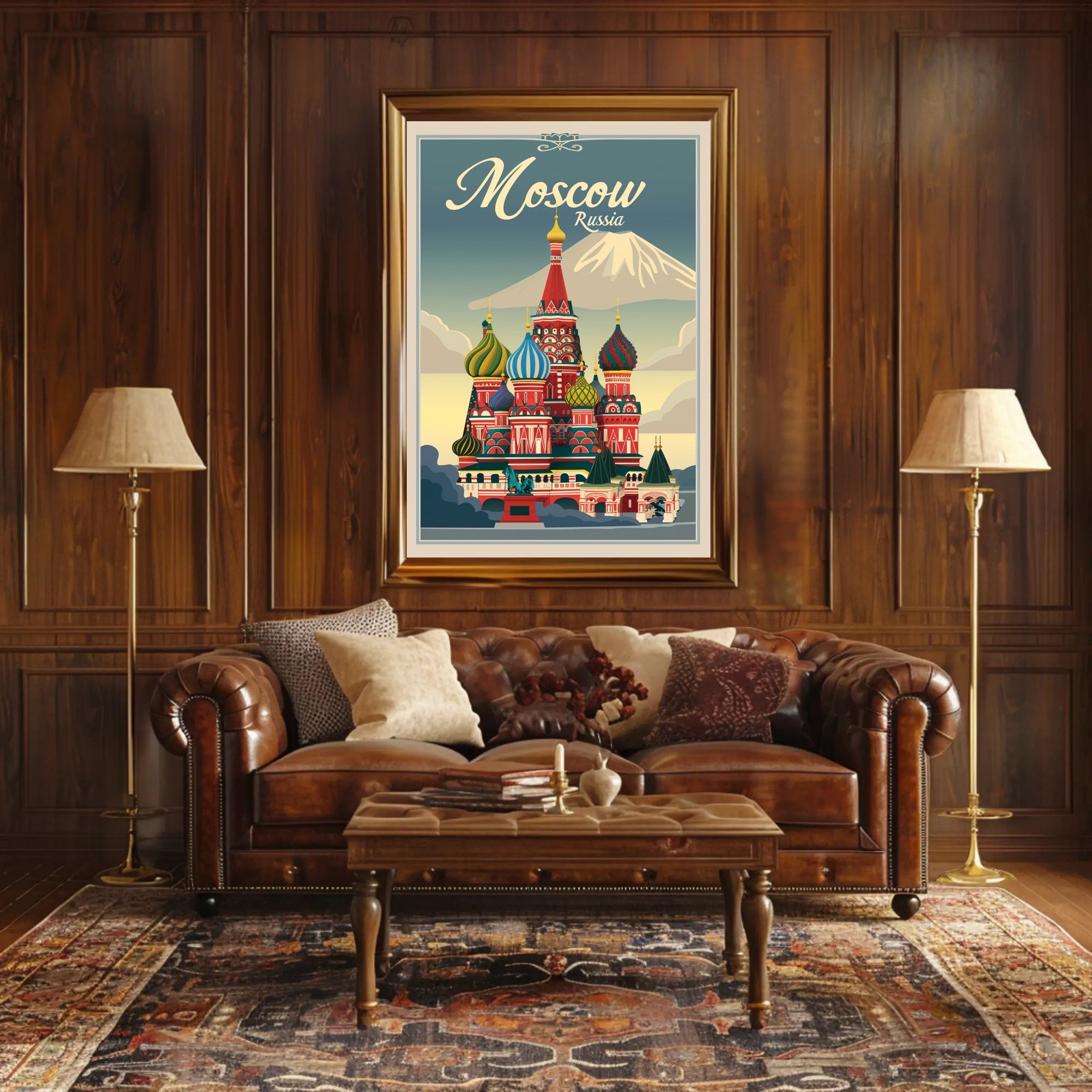 Vibrant Nostalgic Moscow Travel Art with Iconic Architecture Poster PosterGoat