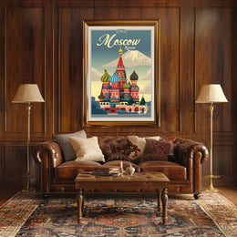 Vibrant Nostalgic Moscow Travel Art with Iconic Architecture Poster PosterGoat