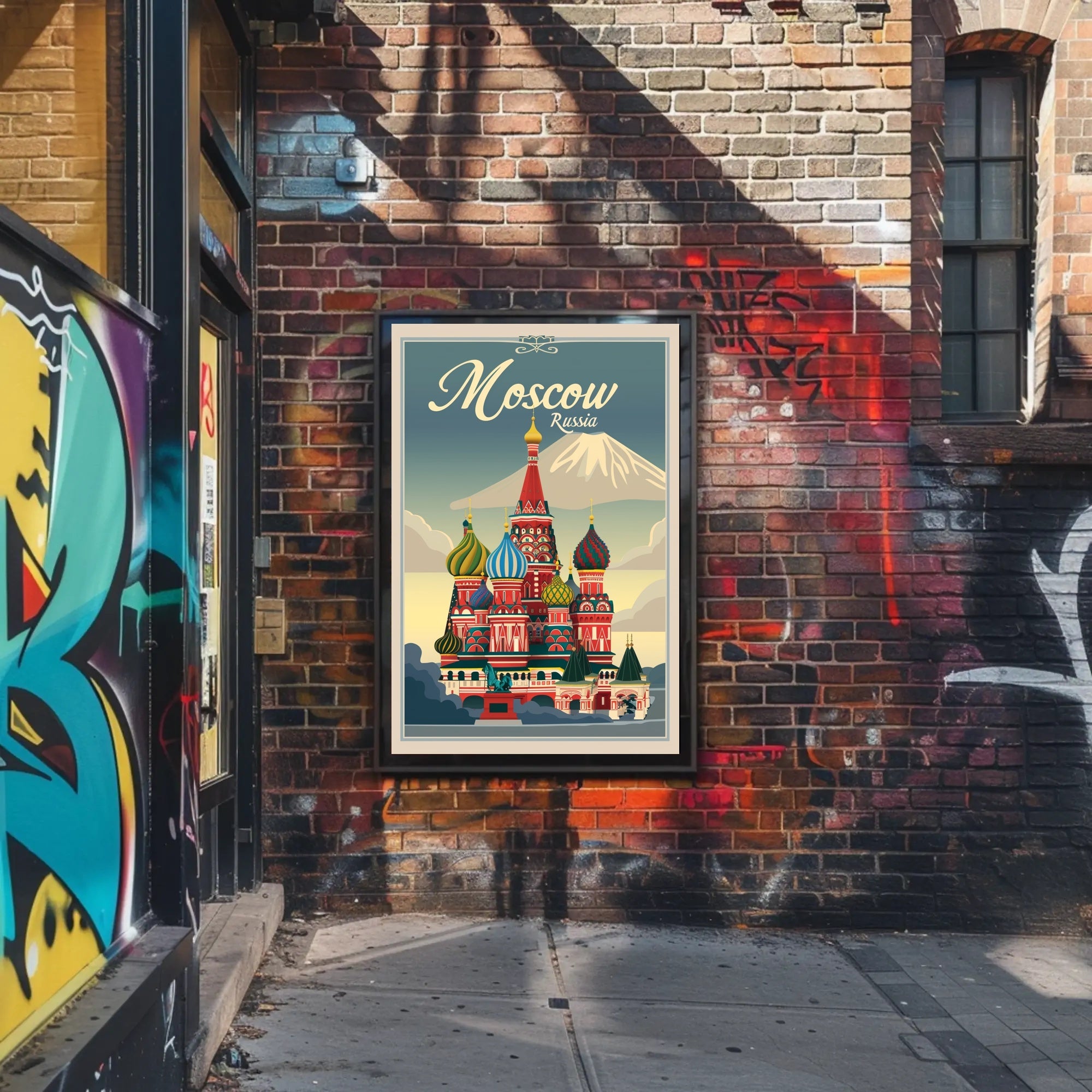 Vibrant Nostalgic Moscow Travel Art with Iconic Architecture Poster PosterGoat