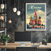 Vibrant Nostalgic Moscow Travel Art with Iconic Architecture Poster PosterGoat