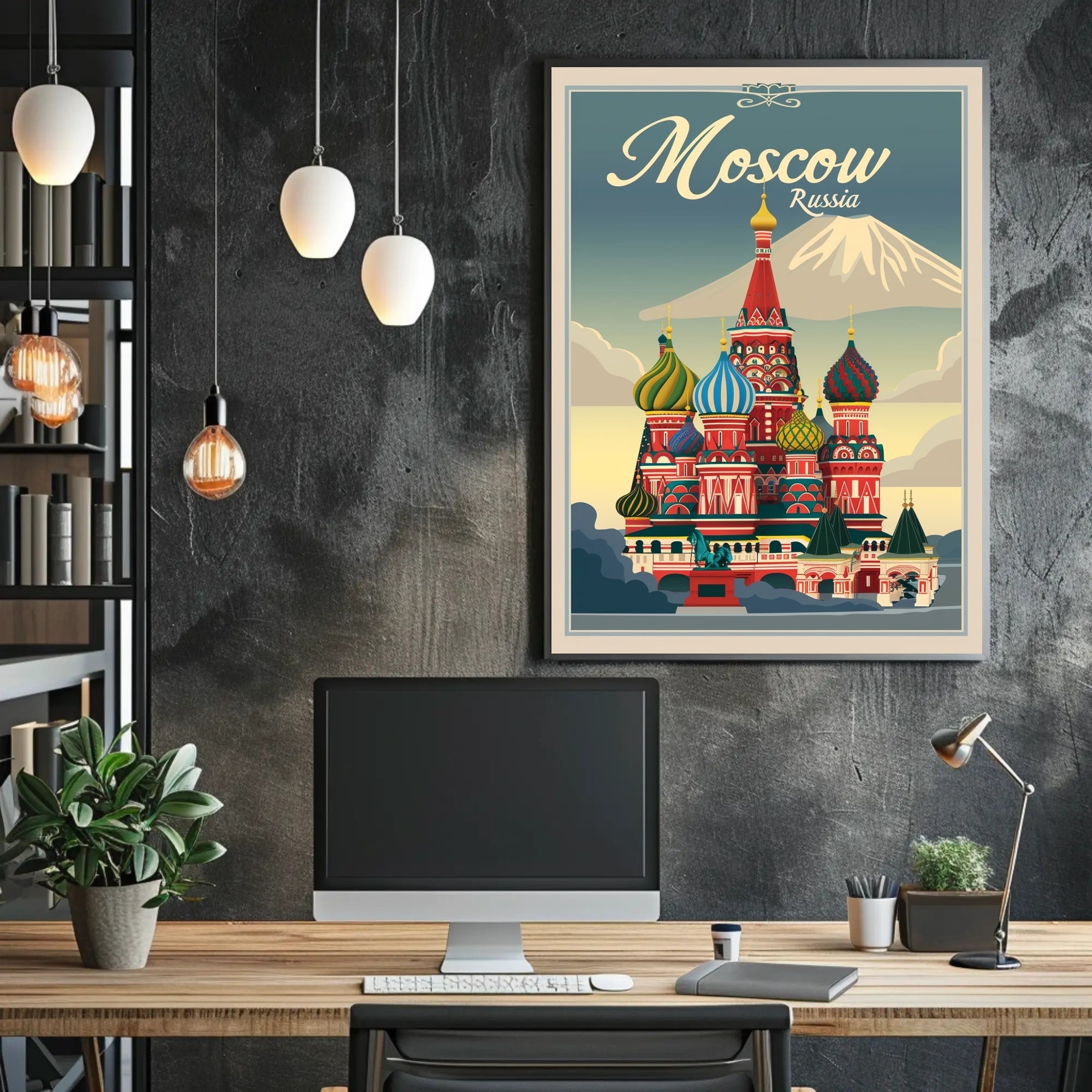 Vibrant Nostalgic Moscow Travel Art with Iconic Architecture Poster PosterGoat