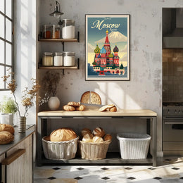 Vibrant Nostalgic Moscow Travel Art with Iconic Architecture Poster PosterGoat