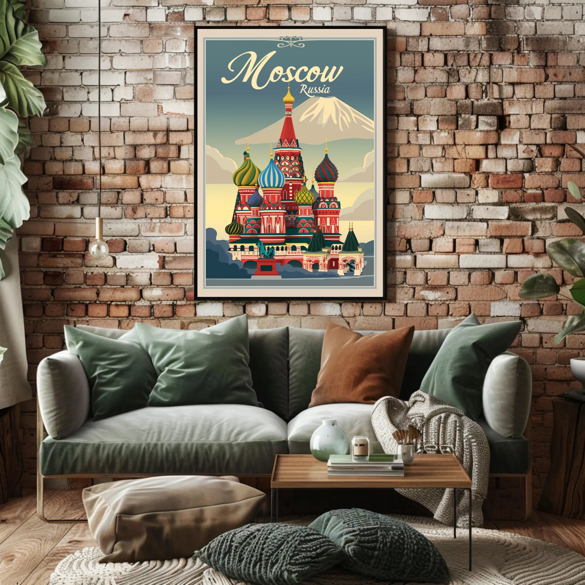 Vibrant Nostalgic Moscow Travel Art with Iconic Architecture Poster PosterGoat
