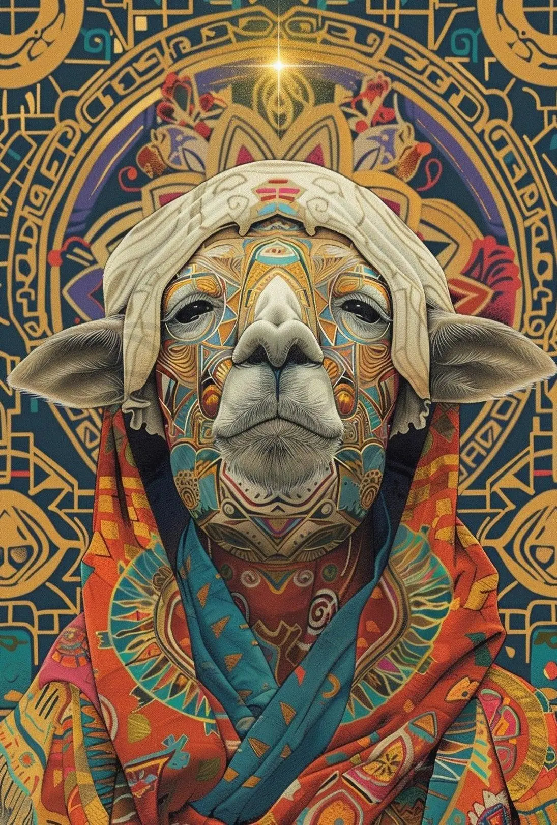 Vibrant Ornate Sheep Design Cultural or Heritage Poster PosterGoat