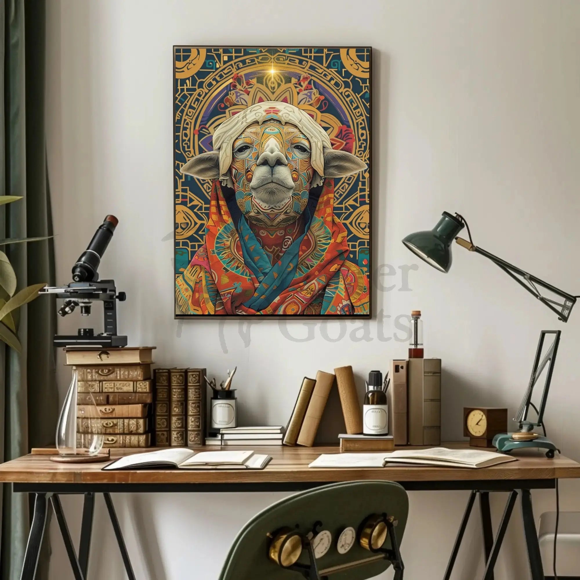 Vibrant Ornate Sheep Design Cultural or Heritage Poster PosterGoat
