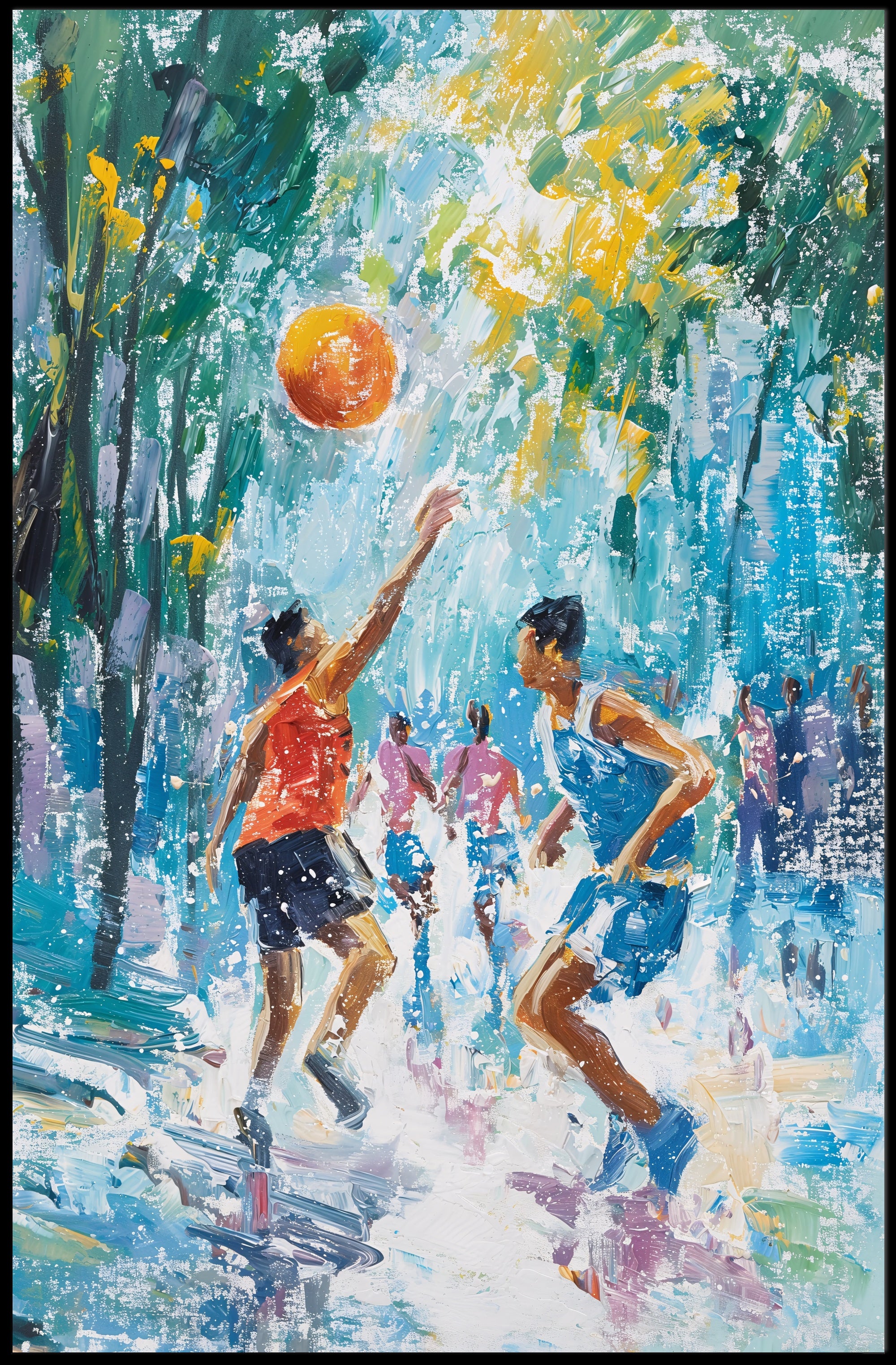 Vibrant Outdoor Basketball Impressionism Art Sports Poster PosterGoat