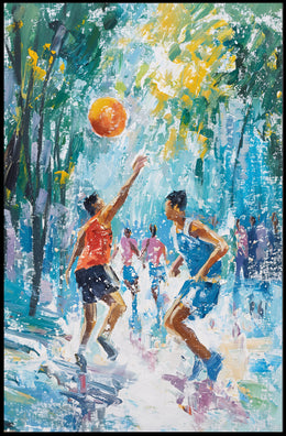Vibrant Outdoor Basketball Impressionism Art Sports Poster PosterGoat
