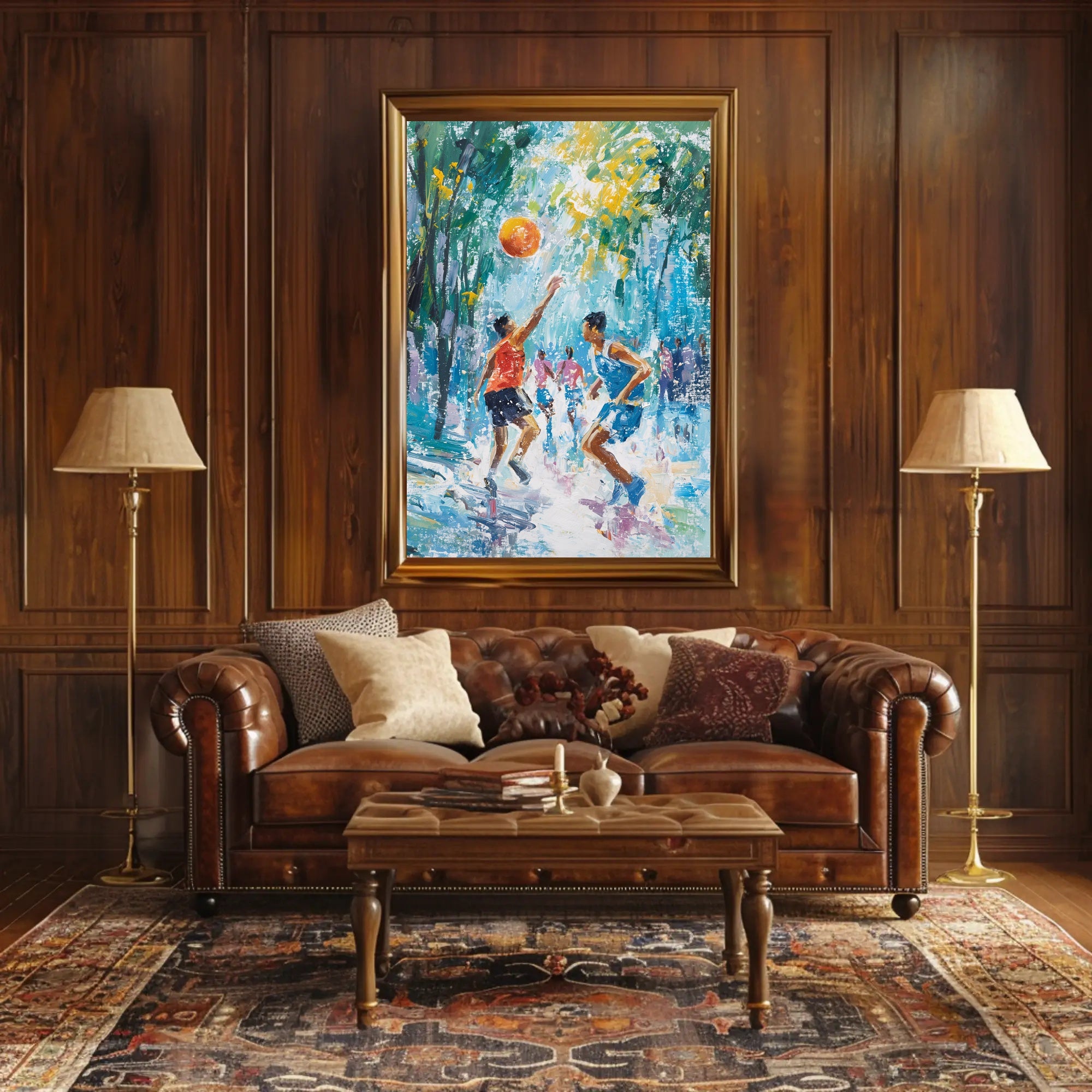 Vibrant Outdoor Basketball Impressionism Art Sports Poster PosterGoat