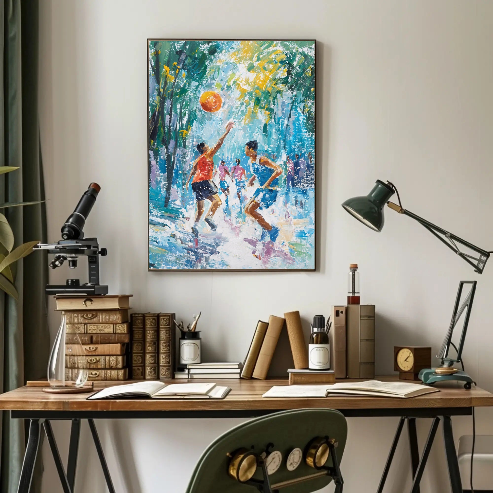 Vibrant Outdoor Basketball Impressionism Art Sports Poster PosterGoat