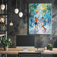 Vibrant Outdoor Basketball Impressionism Art Sports Poster PosterGoat
