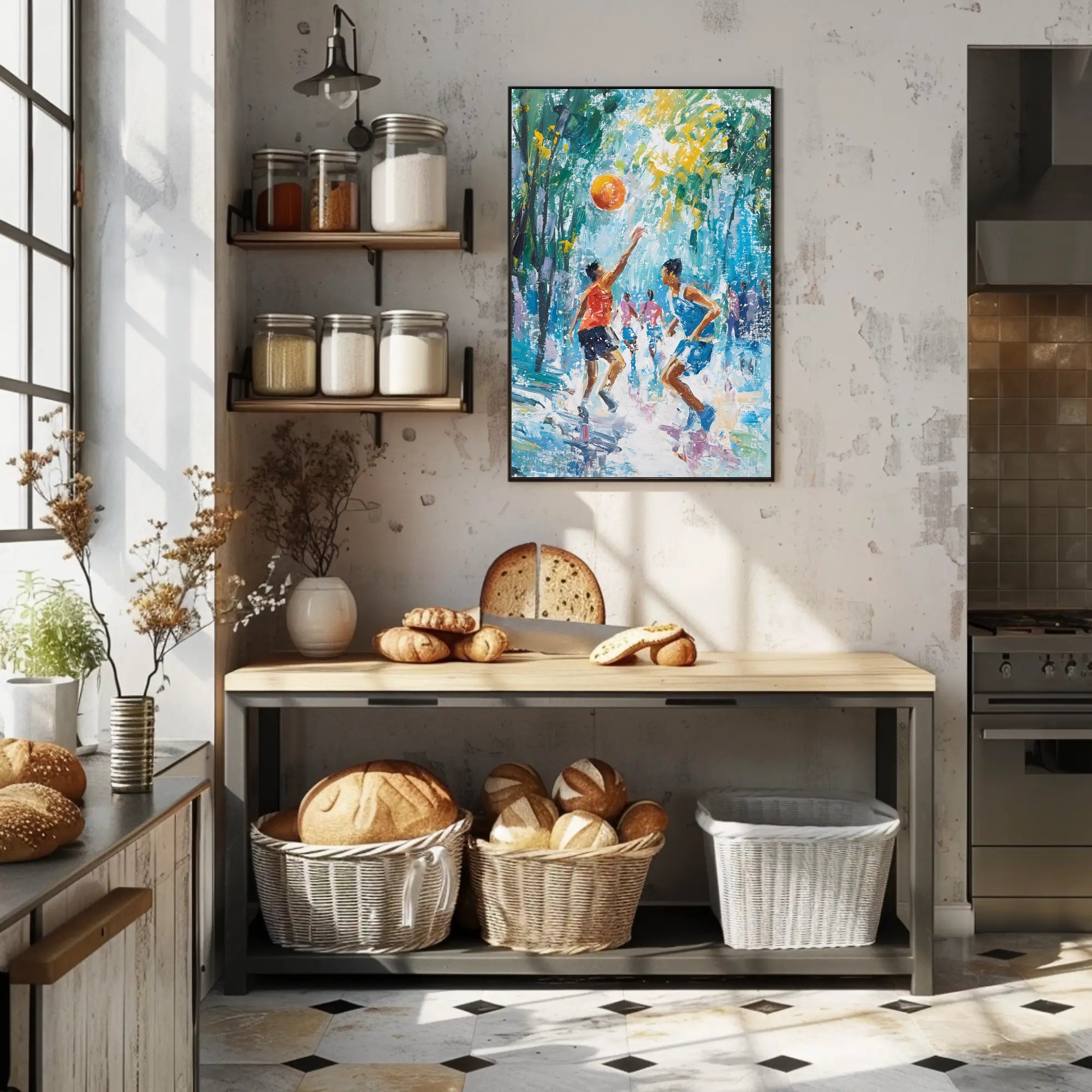 Vibrant Outdoor Basketball Impressionism Art Sports Poster PosterGoat
