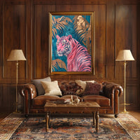Vibrant Pink Tiger in Exotic Jungle Artistic Poster PosterGoat