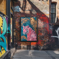 Vibrant Pink Tiger in Exotic Jungle Artistic Poster PosterGoat