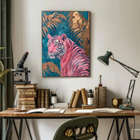 Vibrant Pink Tiger in Exotic Jungle Artistic Poster PosterGoat
