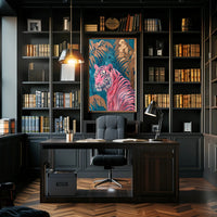 Vibrant Pink Tiger in Exotic Jungle Artistic Poster PosterGoat