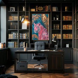 Vibrant Pink Tiger in Exotic Jungle Artistic Poster PosterGoat