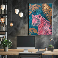 Vibrant Pink Tiger in Exotic Jungle Artistic Poster PosterGoat