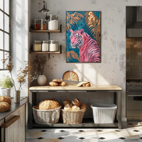 Vibrant Pink Tiger in Exotic Jungle Artistic Poster PosterGoat