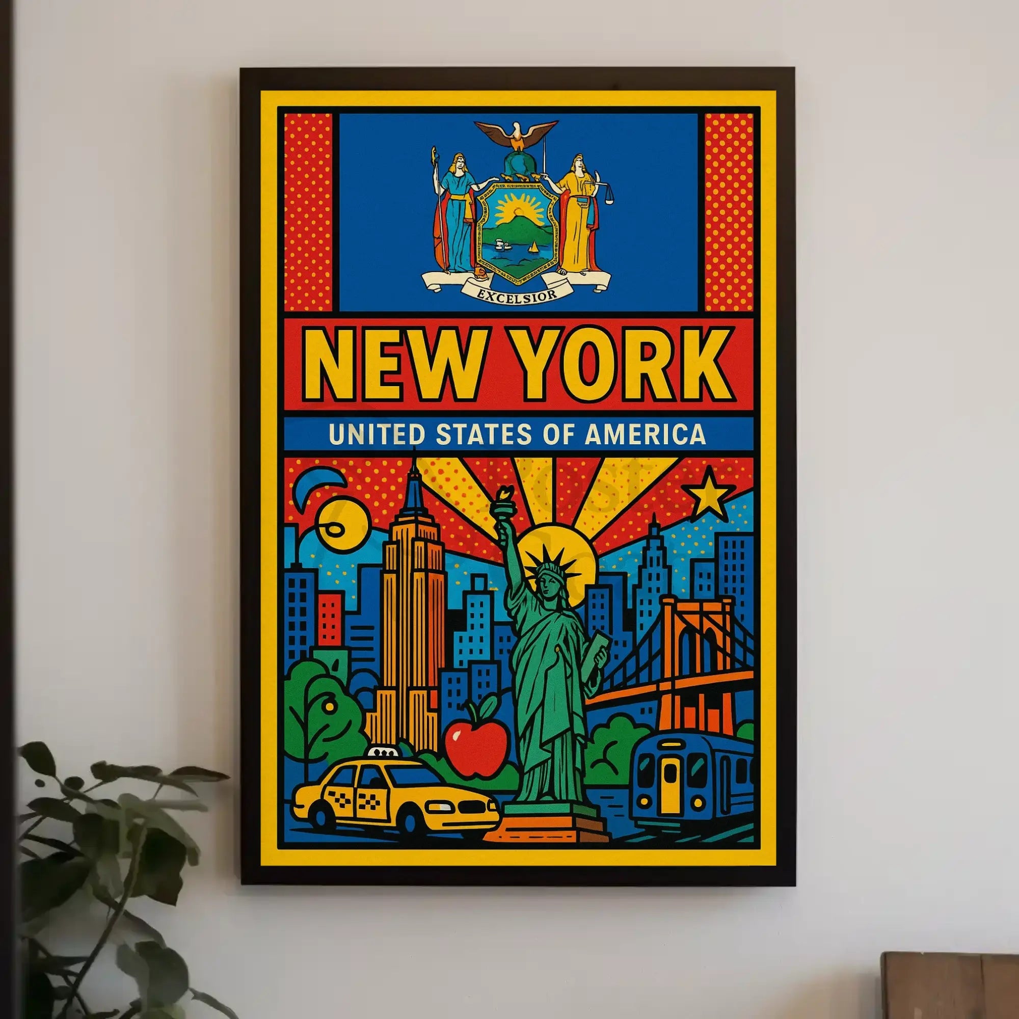 Vibrant Pop Art New York Travel Poster PosterGoat