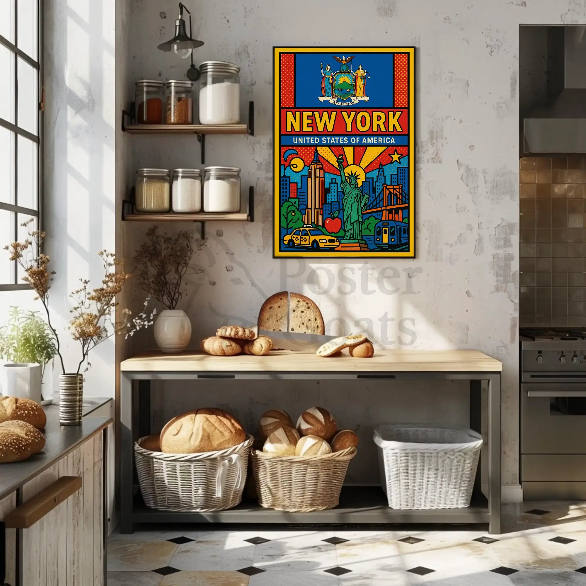 Vibrant Pop Art New York Travel Poster PosterGoat