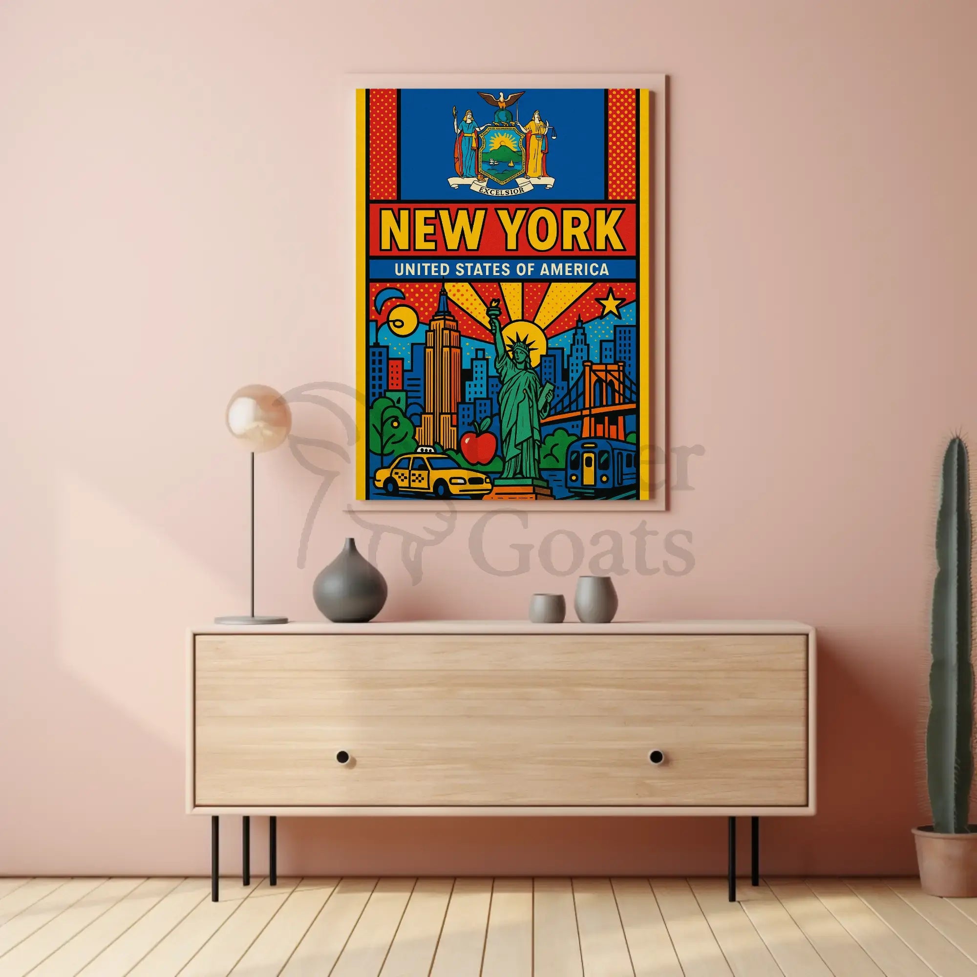 Vibrant Pop Art New York Travel Poster PosterGoat