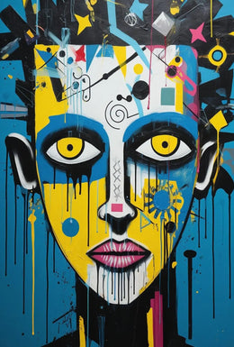 Vibrant Pop Art Portrait with Street Art Elements Poster PosterGoat