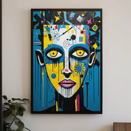 Vibrant Pop Art Portrait with Street Art Elements Poster PosterGoat