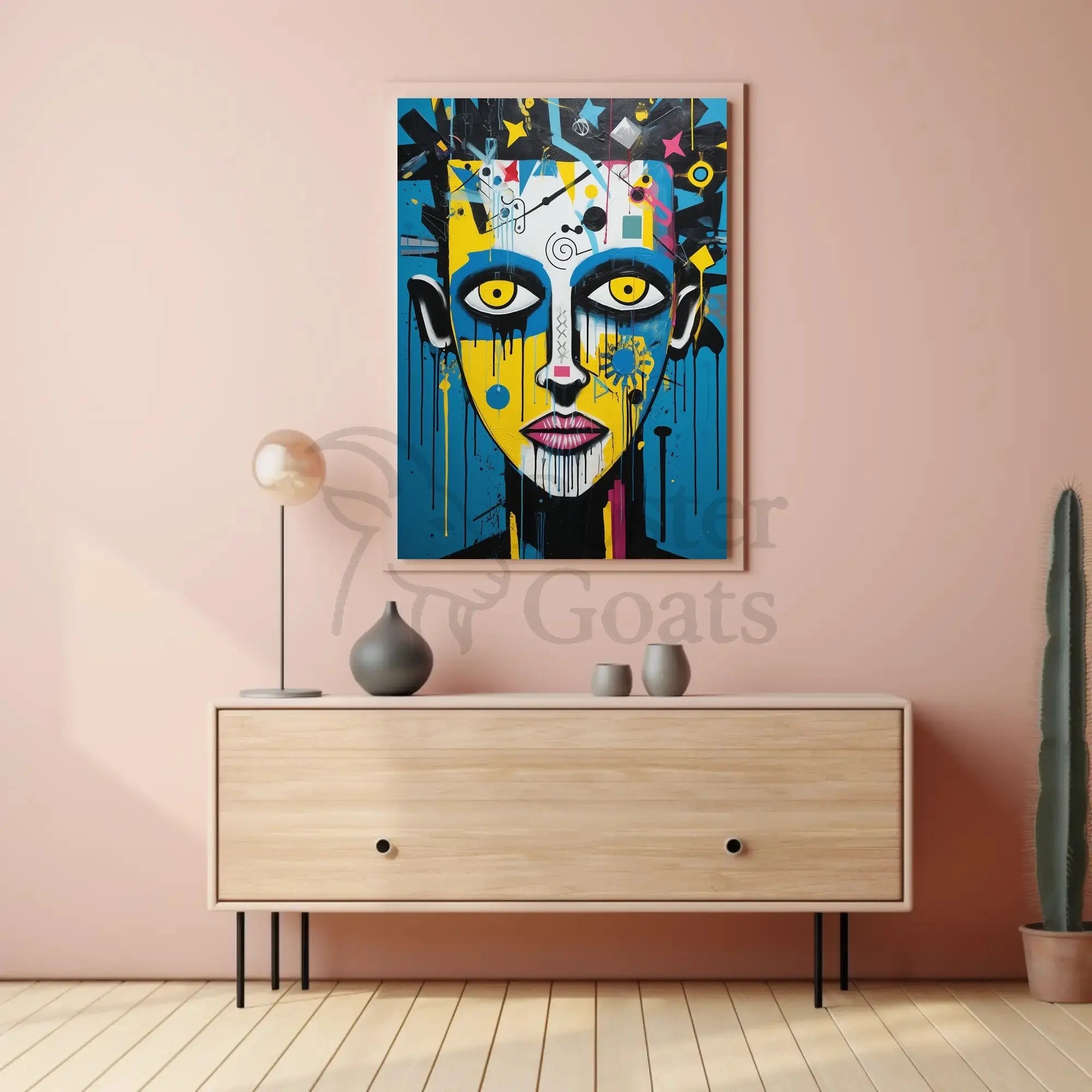 Vibrant Pop Art Portrait with Street Art Elements Poster PosterGoat