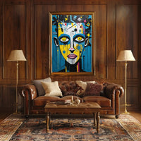 Vibrant Pop Art Portrait with Street Art Elements Poster PosterGoat