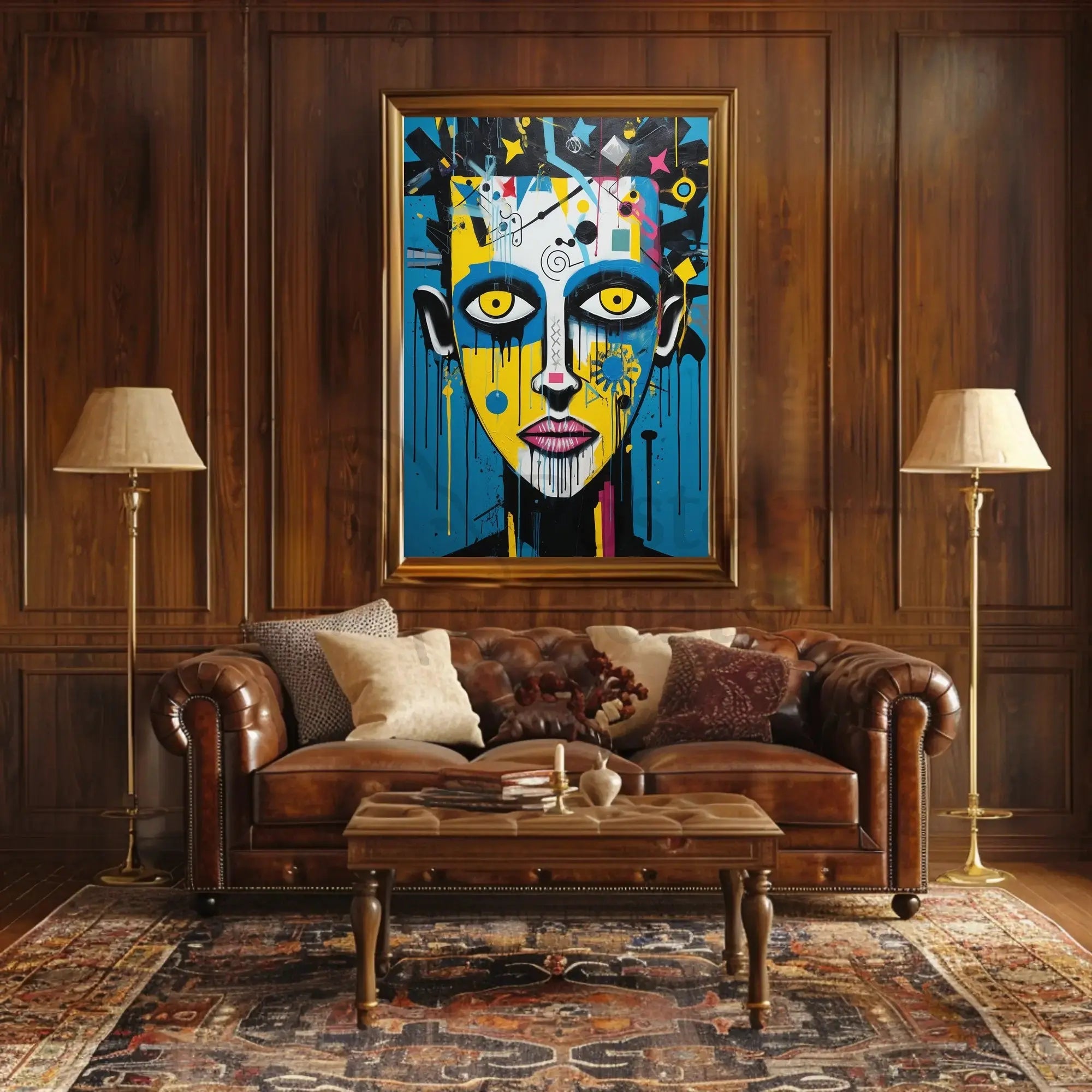 Vibrant Pop Art Portrait with Street Art Elements Poster PosterGoat