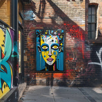 Vibrant Pop Art Portrait with Street Art Elements Poster PosterGoat